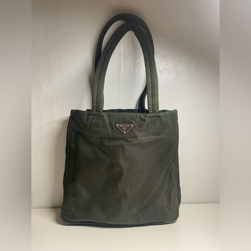 Prada Olive Green Nylon Tote Bag